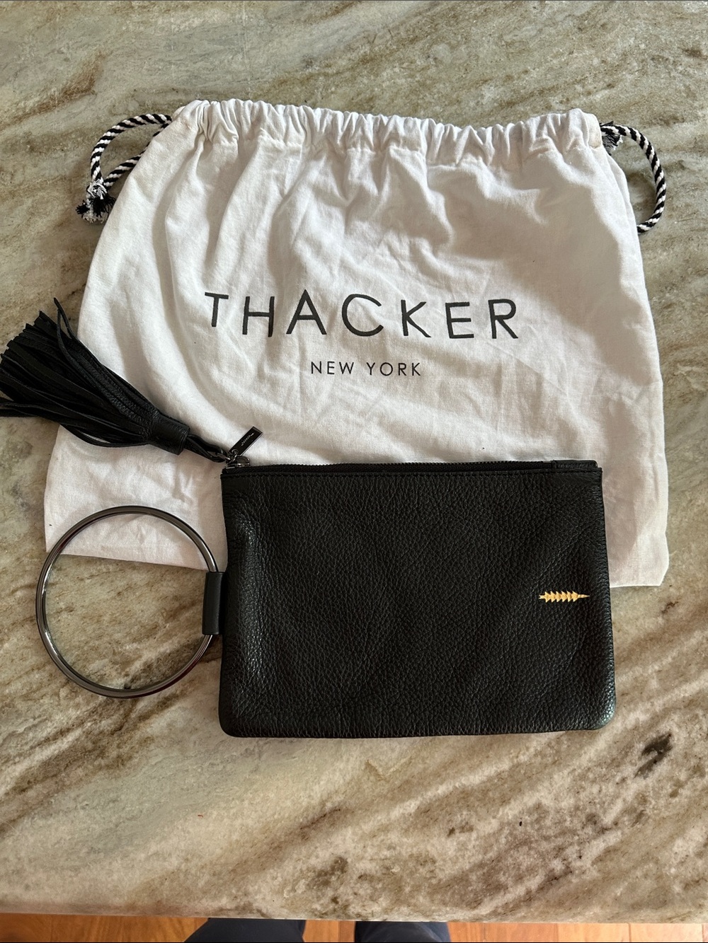 Thacker New York Black Leather Key & Card Wristlet